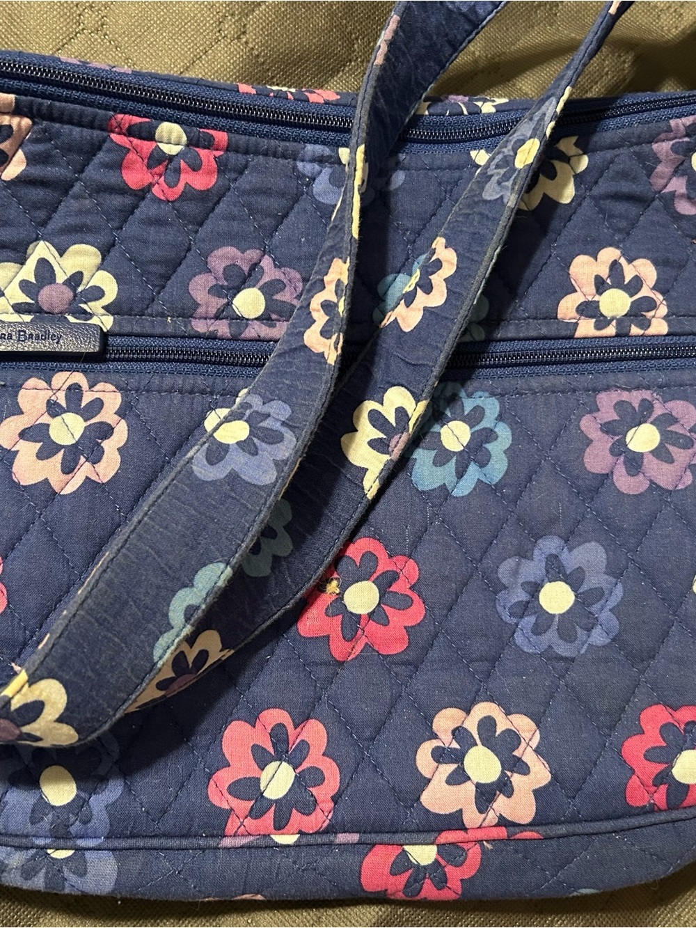 Vera Bradley Navy Quilted Floral Tote with Multicolor Blooms